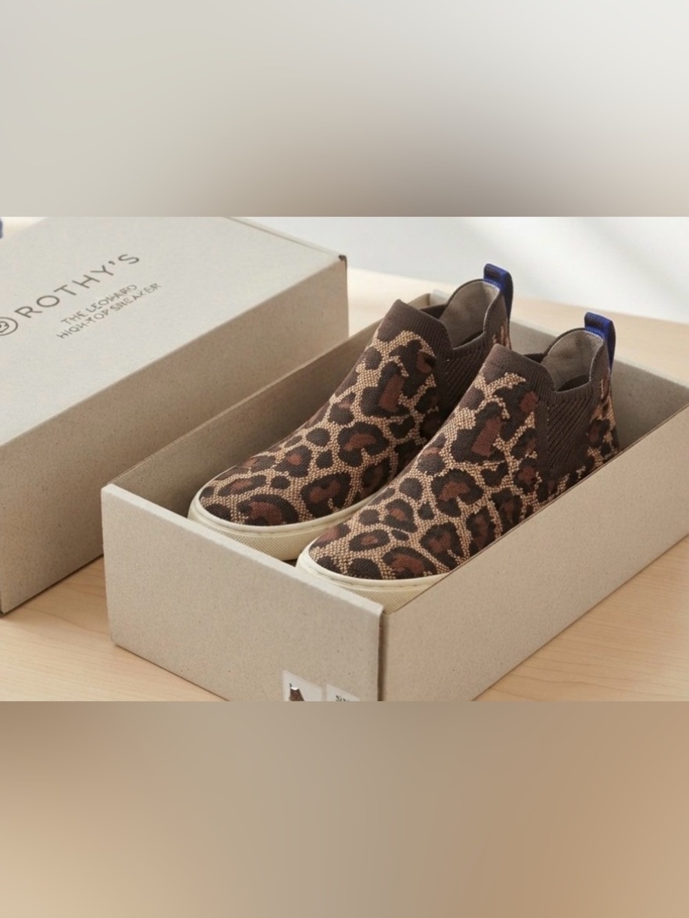 Rothy's Brown Leopard Knit Slip-On Sneakers